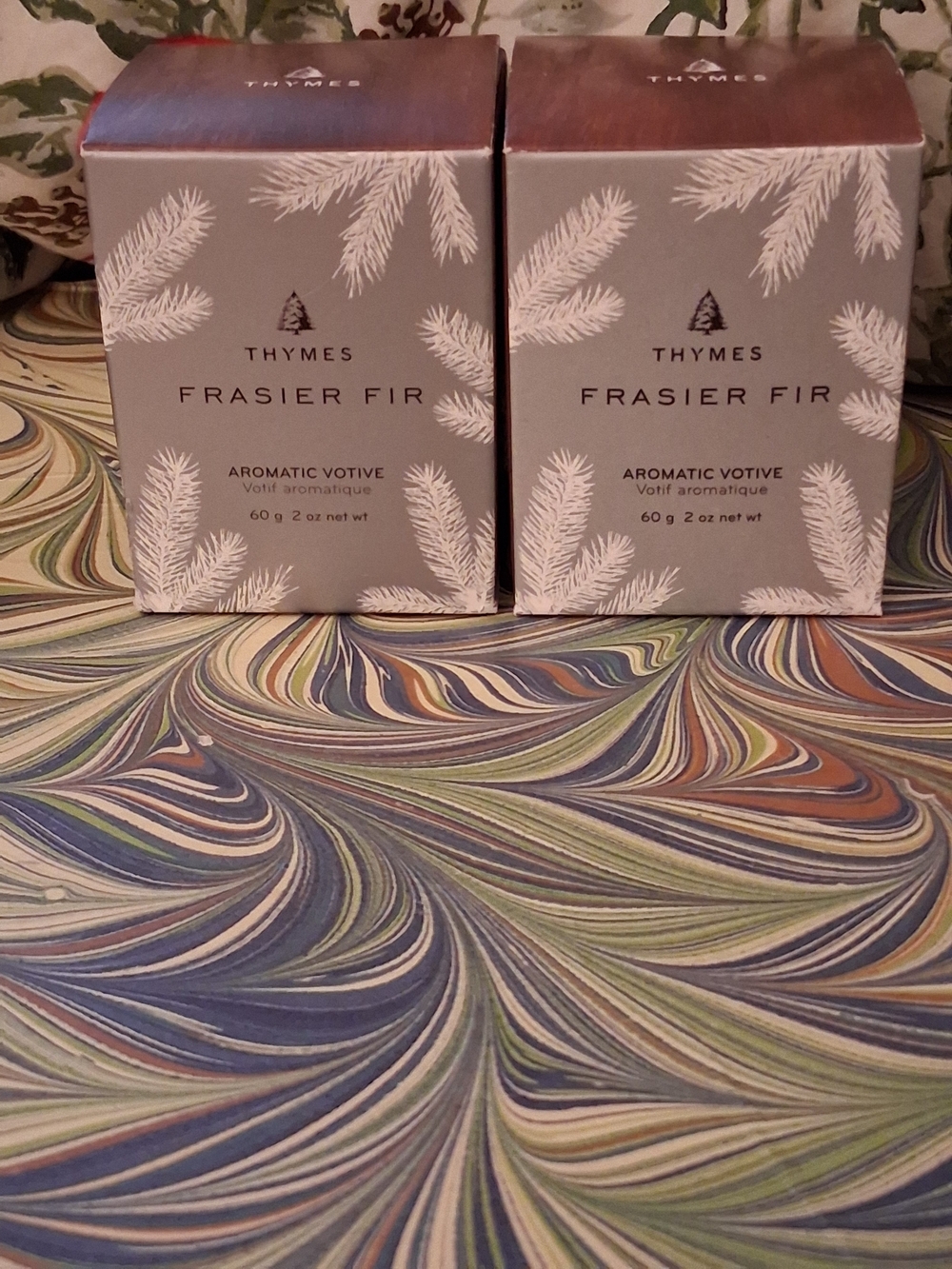 Thymes Frasier Fir Aromatic Votive Candle (Set of 2) - Silver & White